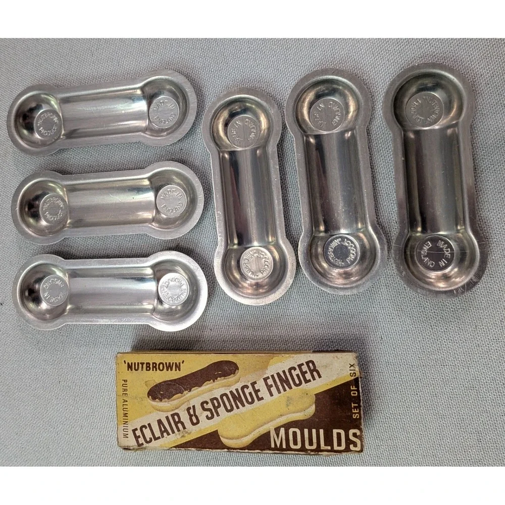 Nutbrown Eclair Sponge Finger Moulds Set of 6 Silver Vintage England Aluminium
